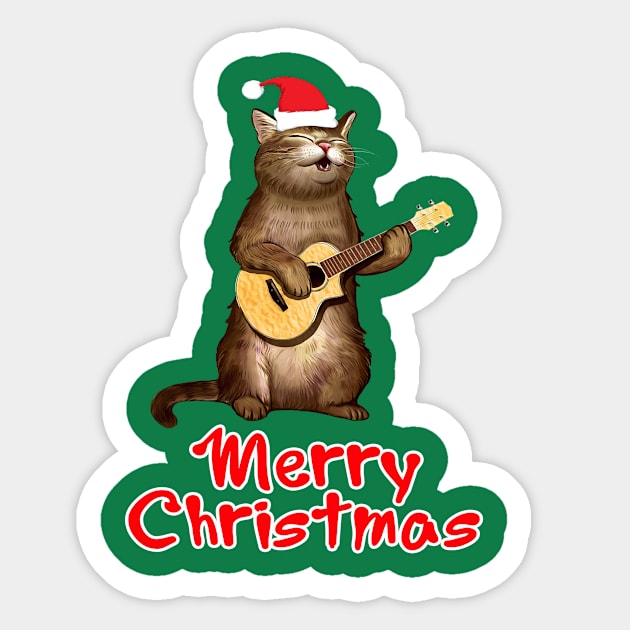 Funny xmas ugly Gifts for cat lovers owners playing ukelele Sticker by AwesomePrintableArt